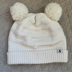 Joules Cream Knit Kids Hat with Pom-Poms